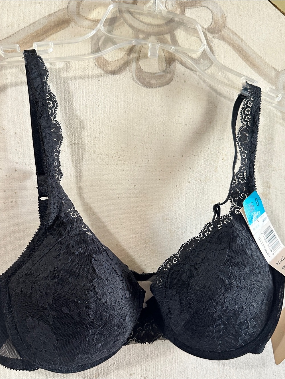 NWT Lilyette Sexy Black Lace Underwire Padded Push-Up Bra 36B w Floral Lace